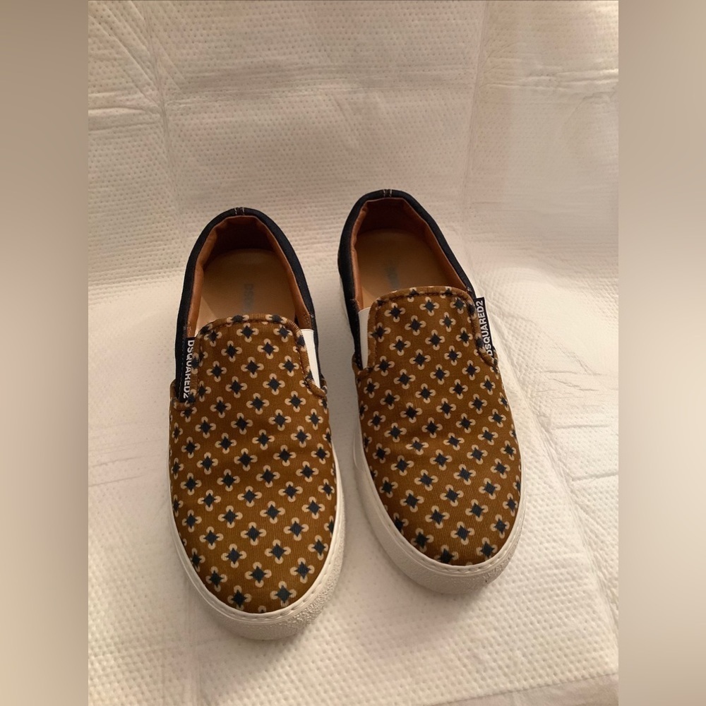 DSQUARED2 Canvas / Denim Brown & Navy Slip On Sneaker Mens 41 EU-8 US RARE H2F‍‍